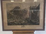 an old picture of a painting on a wooden easel with a white background