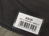 a black bag with a barcode on it sitting on a table
