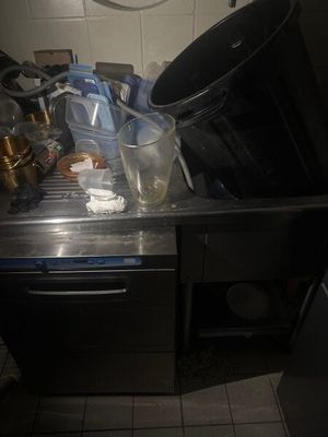 a sink with a lot of trash in it