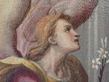 an image of a painting of a woman with a pink hat