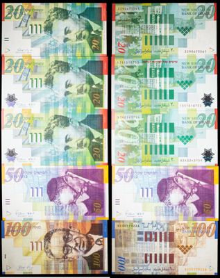 two pictures of different bills of different colors on a black background