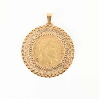 Pendentif en or serti d'une monnaie en or: 20 FF Napoléon II… - Photo 1