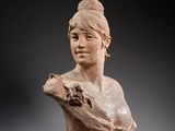 an image of a busturine of a woman with a bird on her shoulder