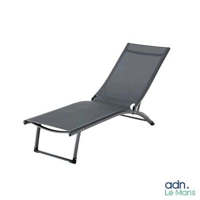 a gray lounge chair with a metal frame on a white background