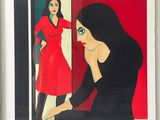 tableau représentant une femme en robe rouge qui se regarde dans un miroir