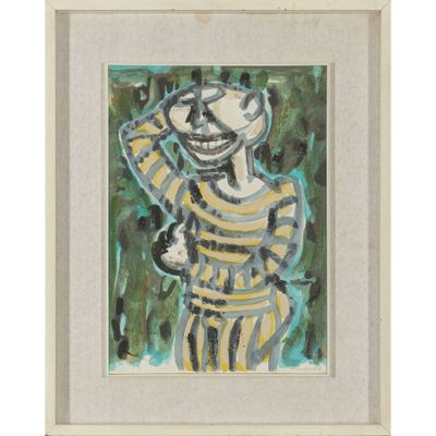 une image représentant un tableau d'un homme en chemise rayée
