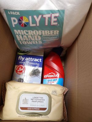a box with a lot of cleaning products inside of it
