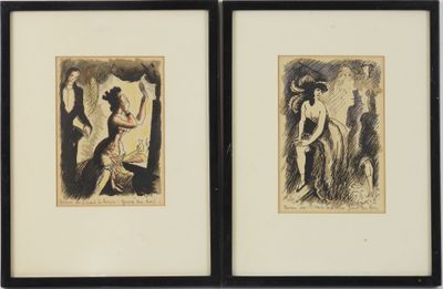 two framed prints of nudes in a black frame on a white background
