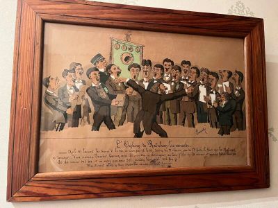 une photo d'un tableau représentant un groupe d'hommes en train de danser