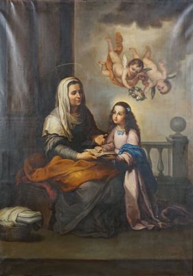 une image représentant un tableau où l'on voit une femme en train de faire la lecture à un enfant