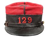 a red and black hat with the number 1239 on it