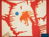 an image of a painting of a cat with a blue dot on it ' s face