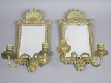 pair of antique brass wall sconces with mirrors and candle holders