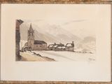 an image of a painting of a village in the mountains