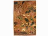 une image représentant un tableau de fleurs et de feuilles sur fond marron
