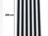 a close up of a black and white striped table runner