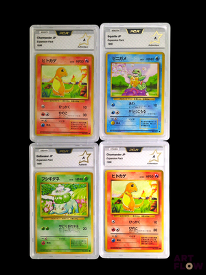 four different pokemon cards are displayed on a black background