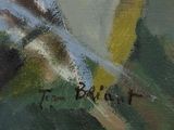 an oil painting of a man with a baseball bat in his hand