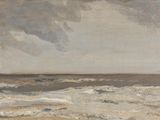 an image of a painting of a person on a surfboard in the ocean