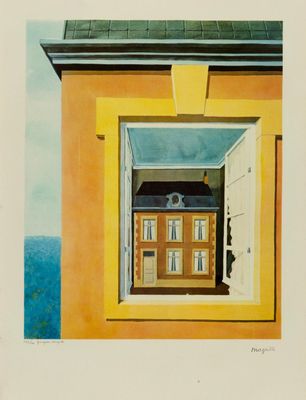 une image représentant un tableau d'une maison avec une horloge à la fenêtre