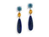 une paire de boucles d'oreilles ornées de pierres bleues et orange