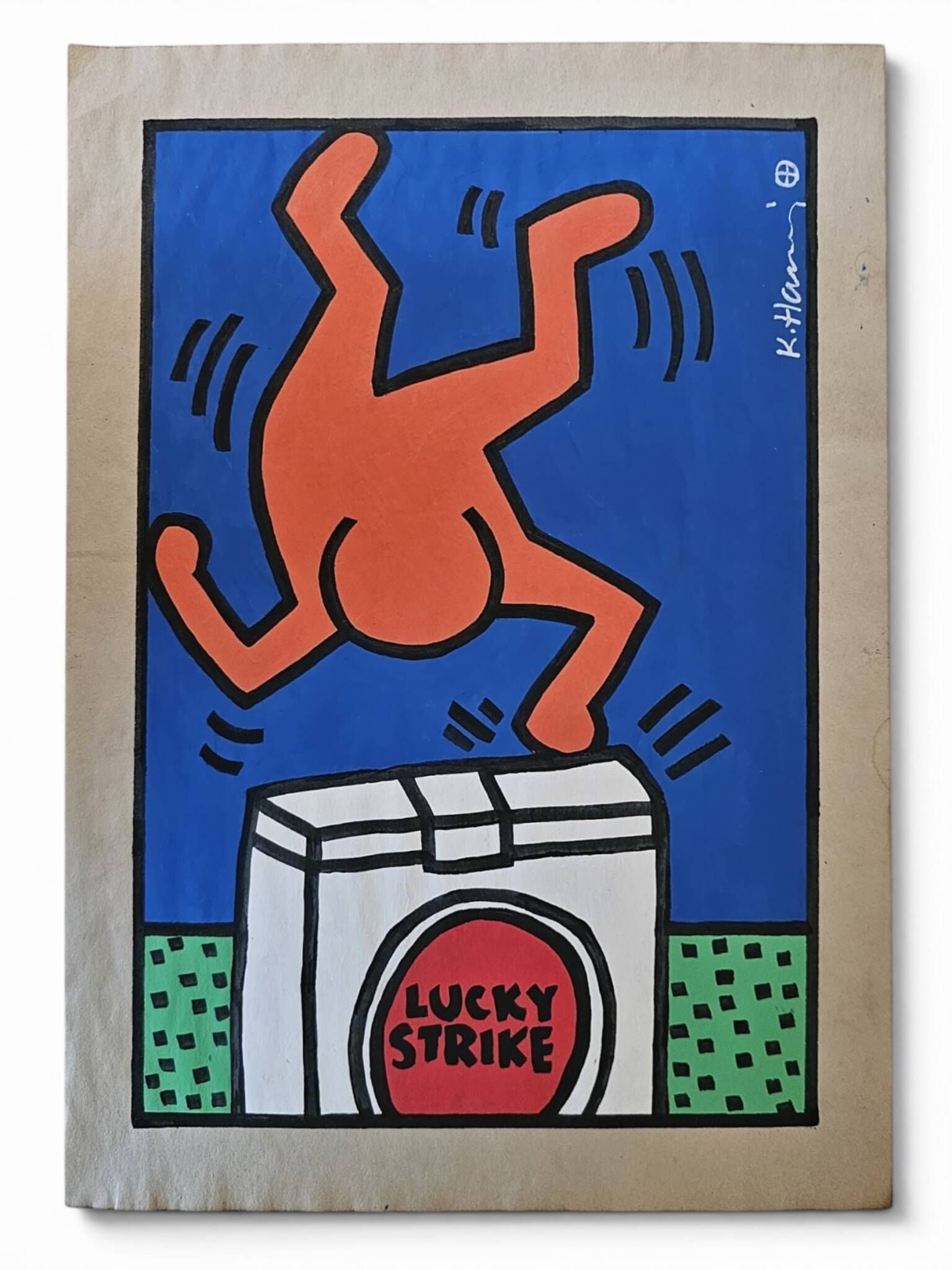 Keith HARING (1958-1990), d’après Untitled Dessin à la gouache et marker sur papier représentant un paquet Lucky stri...