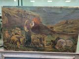 a painting of a man and a woman with sheep in a field
