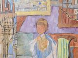 a painting of a woman sitting in a chair
