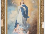 une peinture à l'huile représentant la Vierge entourée d'anges et de chérubins