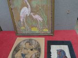 une photo d'une photo représentant une femme et un oiseau posés sur une table