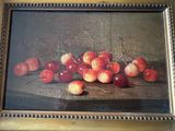 a picture of a painting of cherries on a table