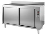 an image of a stainless steel counter with two doors