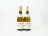 deux bouteilles de vin blanc posées l'une à côté de l'autre sur une surface blanche