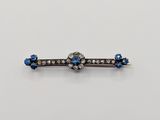 a close up of a blue and white diamond bar broochle