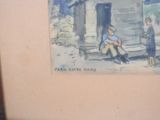 a painting of a man sitting on the steps of a building