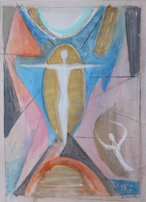 une image représentant un tableau sur lequel figure une personne avec une croix