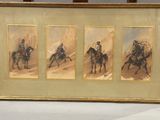 trois photos encadrées d'un homme à cheval et d'une femme à cheval