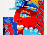 a picture of a man with a hat and a fish on his head
