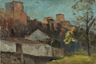une image représentant un tableau où l'on voit un château au loin