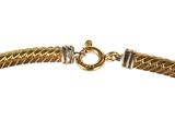 a close up of a gold bracelet with a clasp on a white background