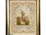a painting of a woman holding a sword in a frame