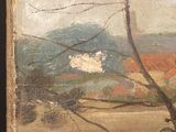 an image of a painting of a landscape with a tree in the foreground and a house in the distance