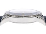 a close up of a watch on a white surface with a white background