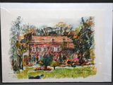 une photo d'un tableau représentant une maison dans un champ