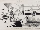drawing of a man sitting on a chair in a living room