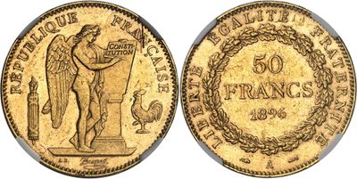a gold coin with an image of a man holding a sword