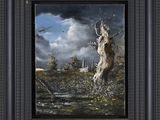 un tableau représentant un arbre mort au milieu d'un champ