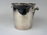 silver plated ice bucket with handles on a white background