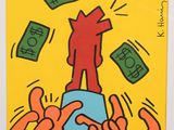 an image of a painting of a man standing on top of a pile of money