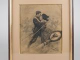 dessin encadré représentant un homme et une femme dansant, en pleine posture de danse